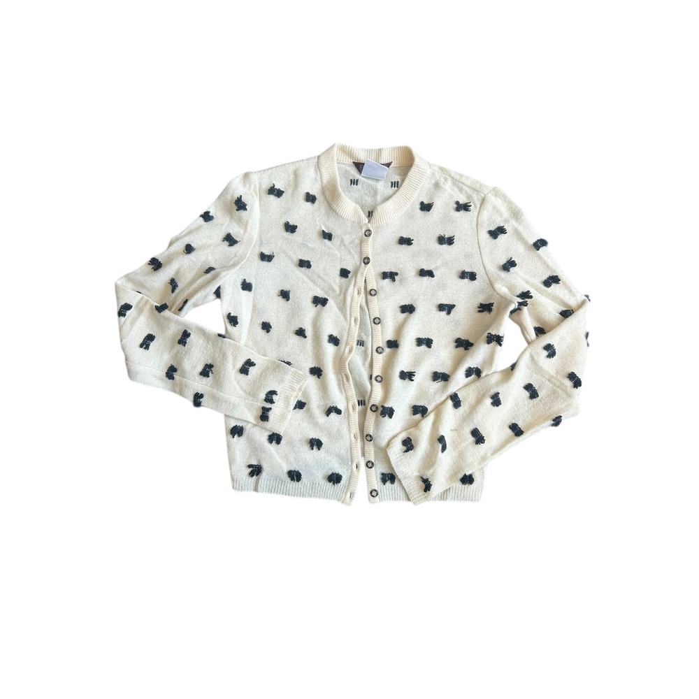 John Galliano Paris Vintage Wool Angora‎ Bow Cardigan Cream Black Italy Large